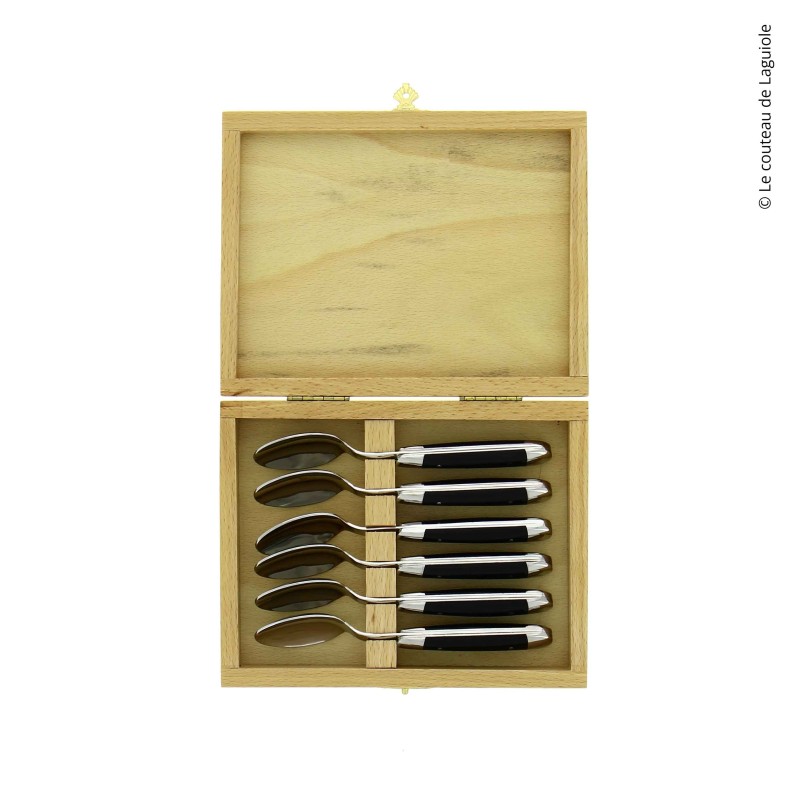 Le coffret de 6  cuillères à café de Laguiole, en pointe de corne foncée