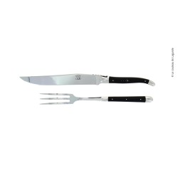Service à découper, en corne foncée, mitres inox, finition brillante
