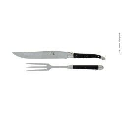 Service à découper, en corne foncée, mitres inox, finition satinée