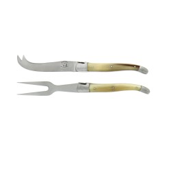 Service à fromage, en pointe de corne claire, mitres inox, finition satinée