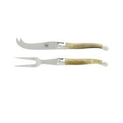 Service à fromage, en pointe de corne claire, mitres inox, finition brillante