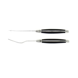 Service à fromage, en tissu compressé noir, mitres inox, finition brillante