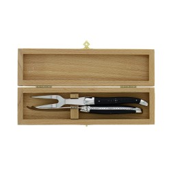 Service à fromage, en tissu compressé noir, mitres inox, finition brillante
