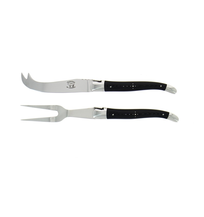Service à fromage, en tissu compressé noir, mitres inox, finition brillante
