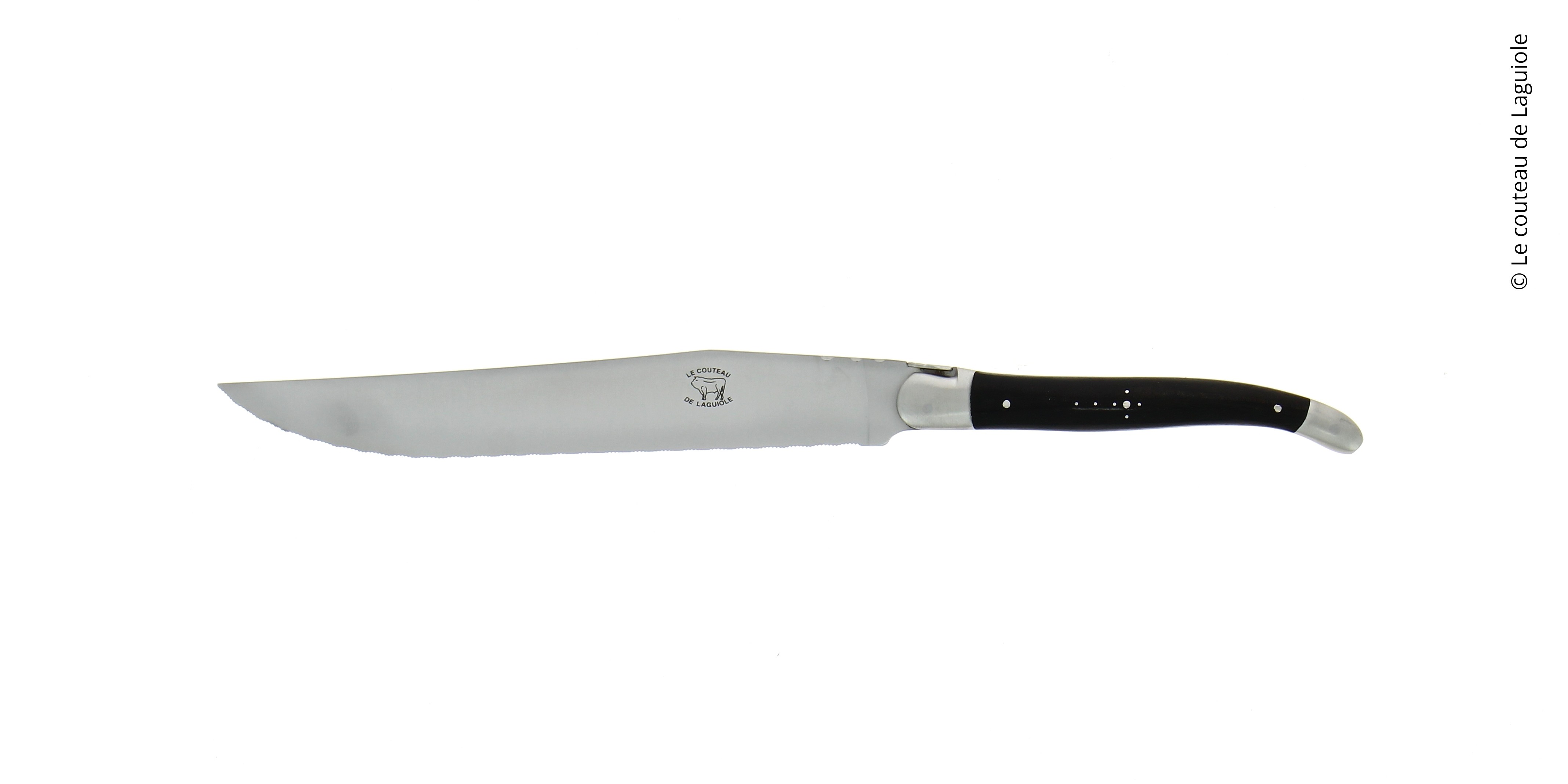 Couteau à pain, en ébène, mitres inox, finition satinée