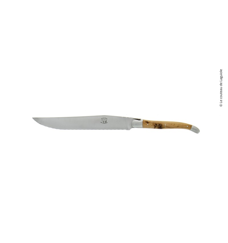 Couteau à pain, en genévrier, mitres inox, finition satinée