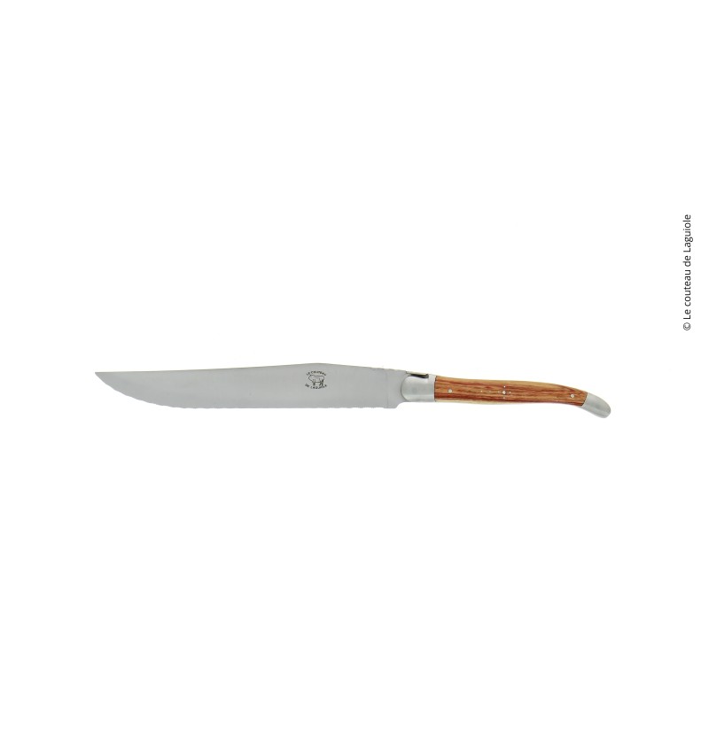 Couteau à pain, en bois de rose, mitres inox, finition satinée