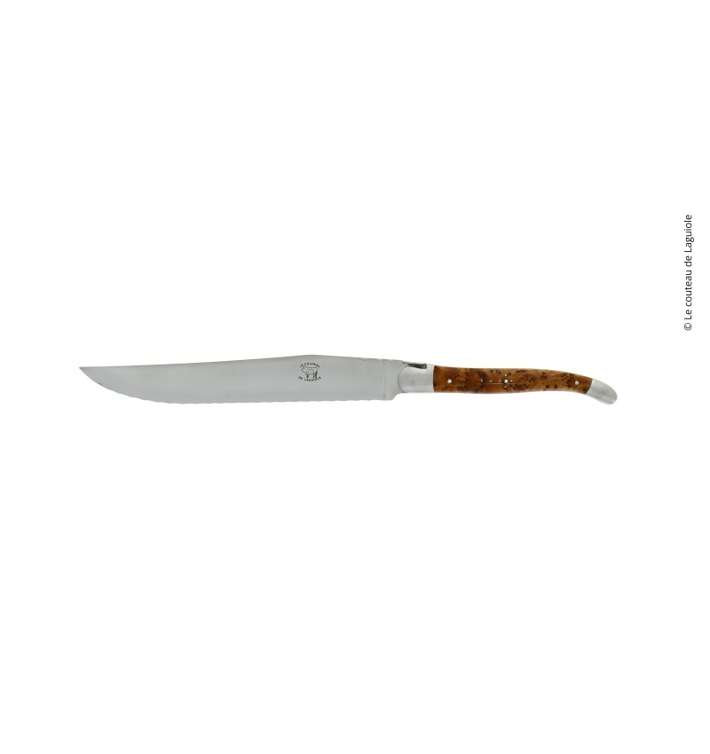 Couteau à pain, en thuya, mitres inox, finition satinée