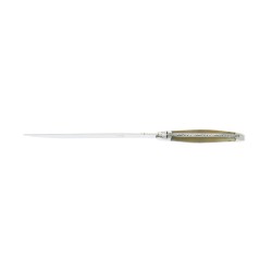 Couteau à pain, en pointe de corne claire, mitres inox, finition brillante
