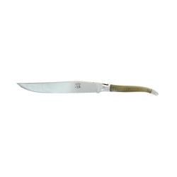 Couteau à pain, en pointe de corne claire, mitres inox, finition brillante