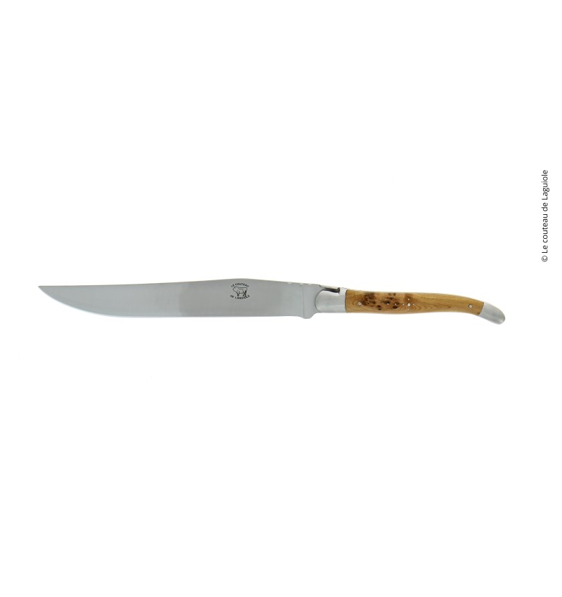 Couteau à découper, en genévrier, mitres inox, finition satinée