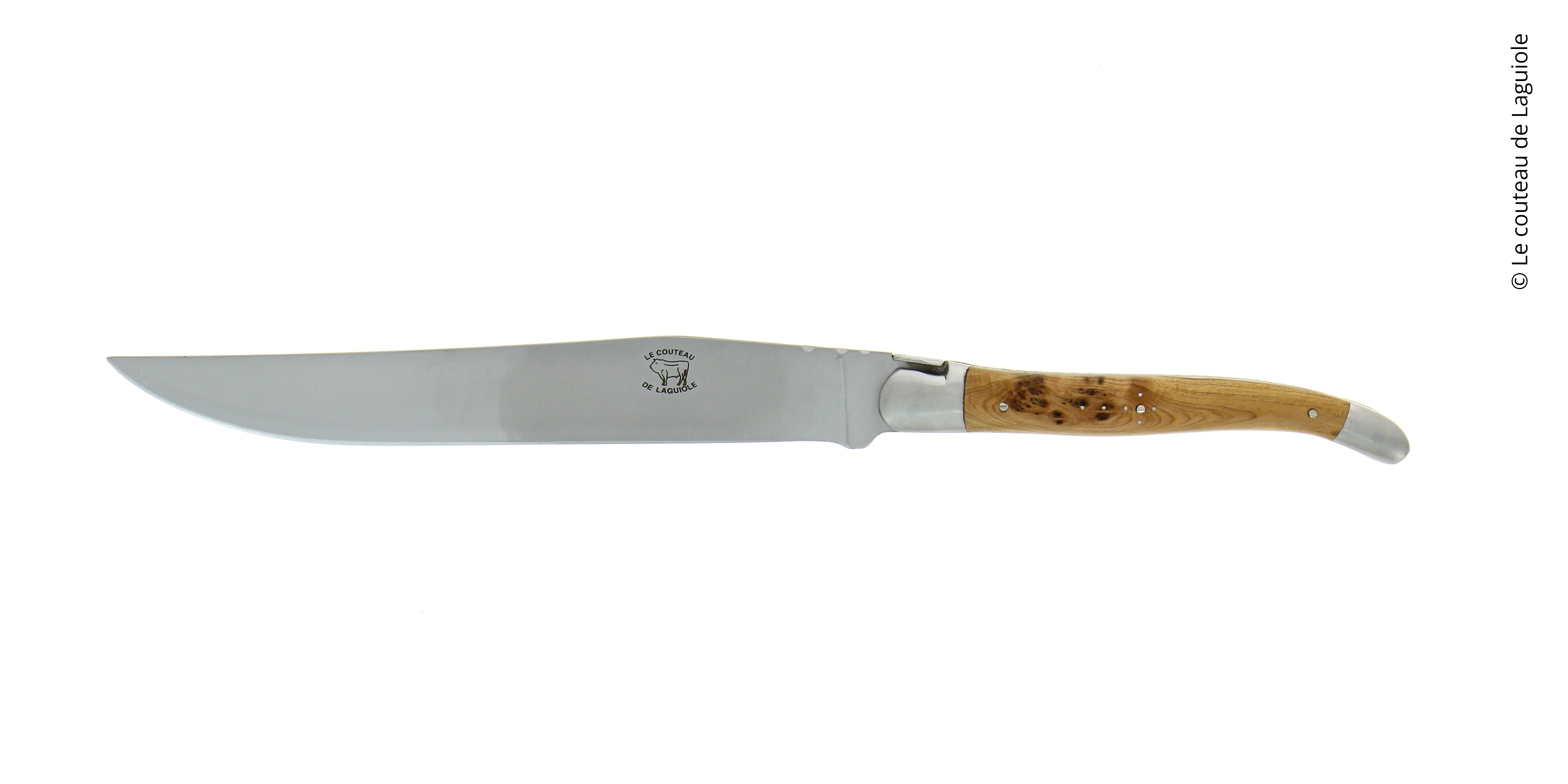 Couteau à découper, en genévrier, mitres inox, finition satinée