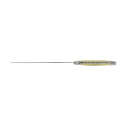 Couteau à découper, en pointe de corne claire, mitres inox, finition satinée