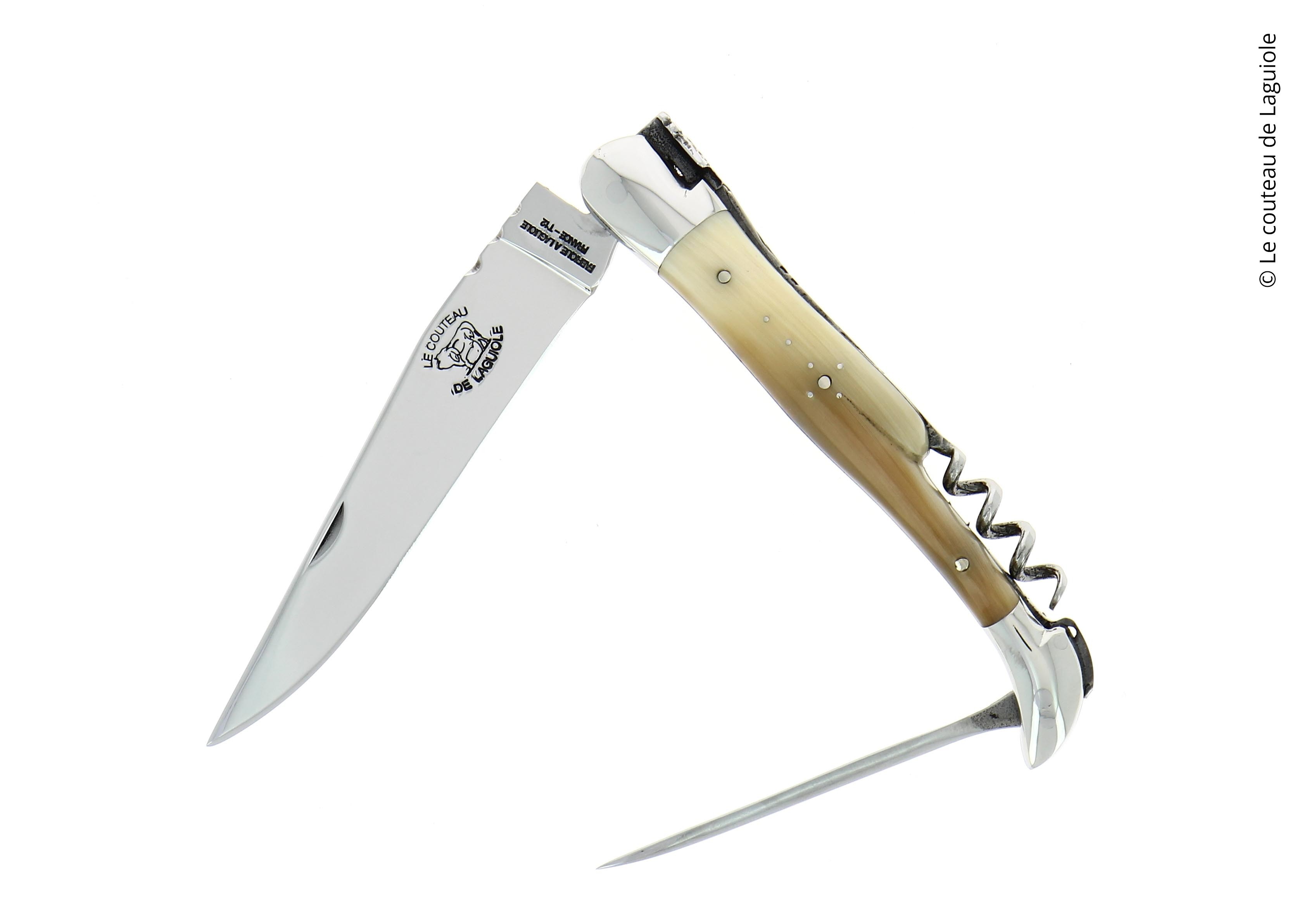 Couteau pliant 3 pièces en pointe de corne claire