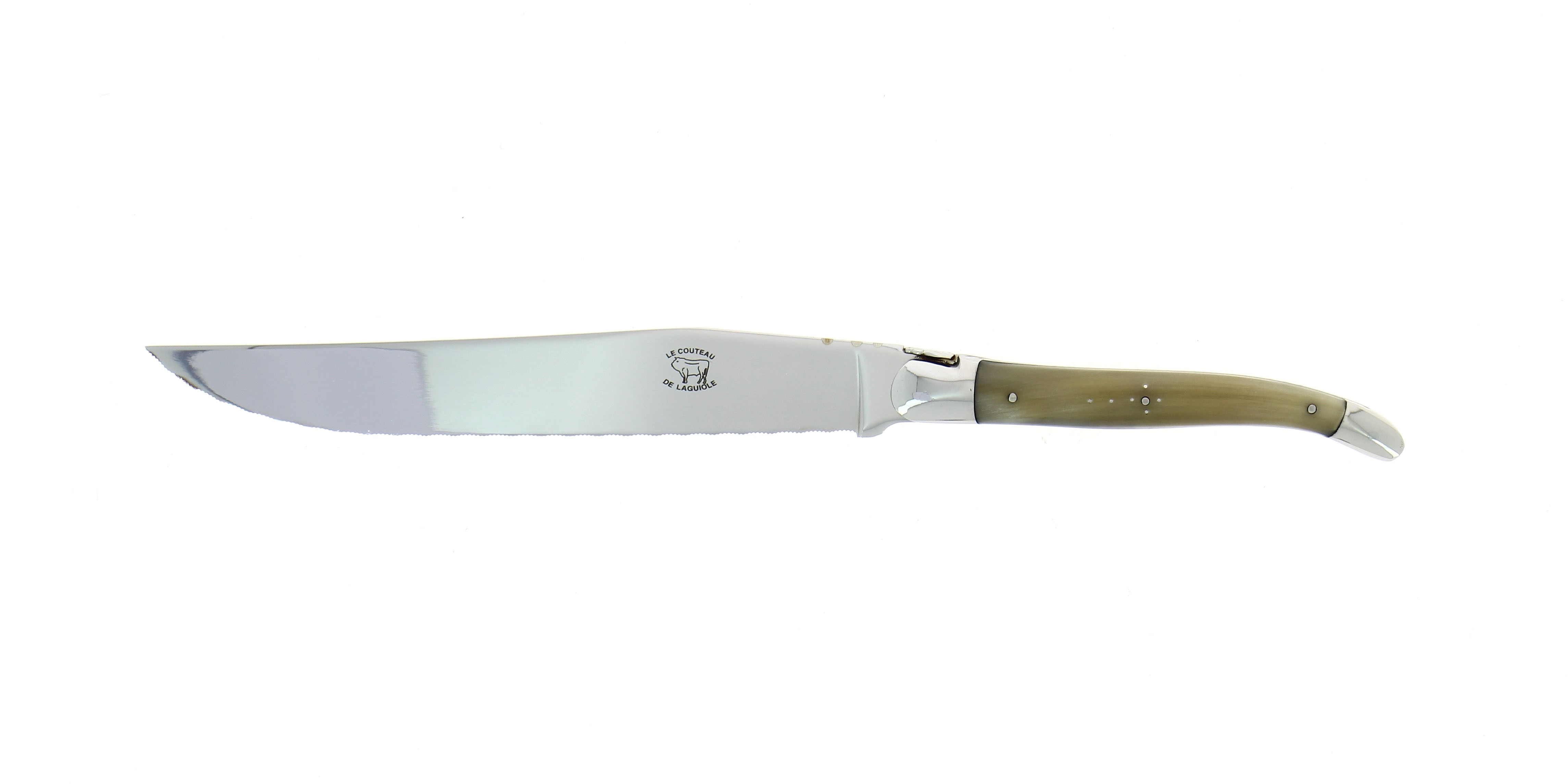 Le couteau à pain de Laguiole, en pointe de corne claire mitres inox