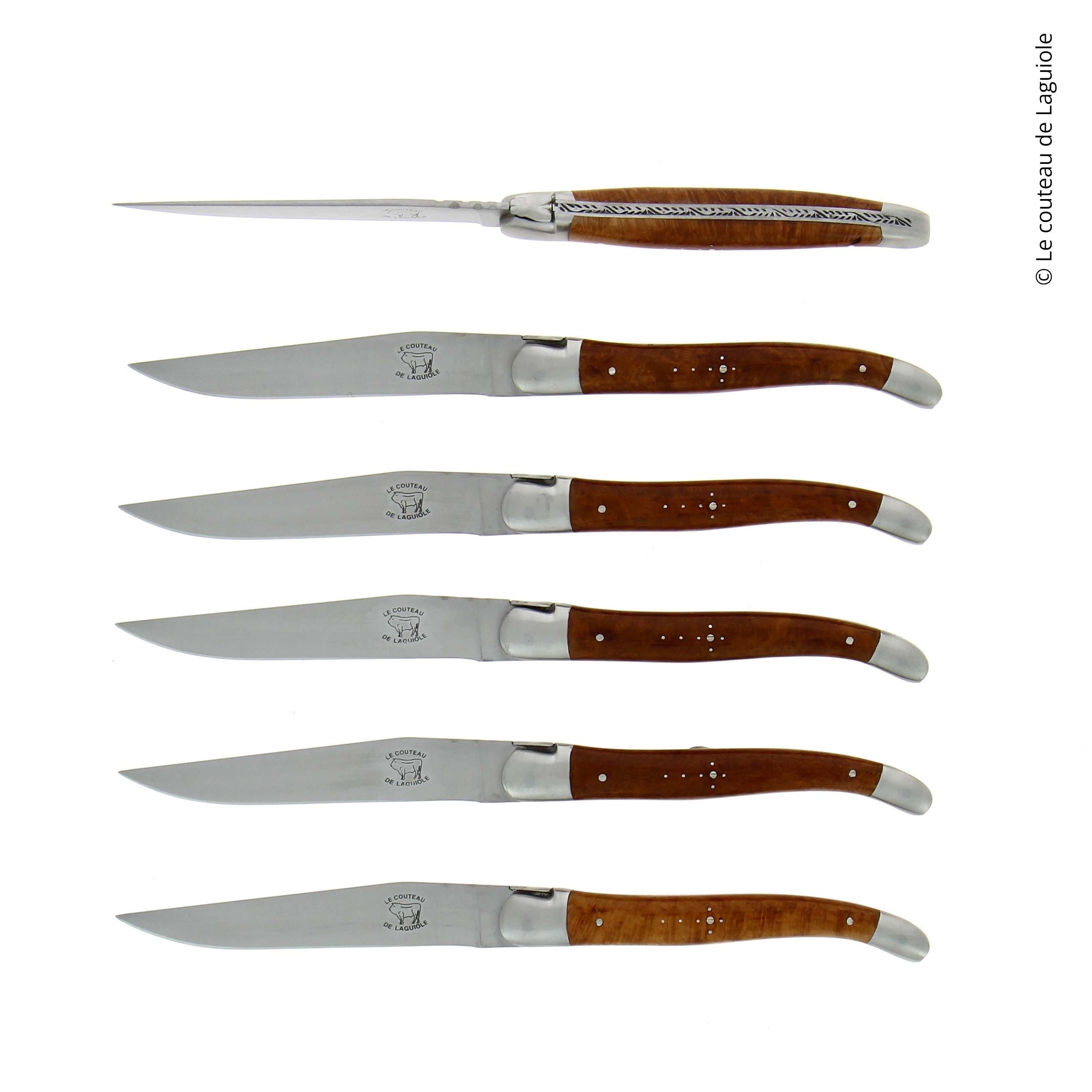 Coffret de 6 couteaux de table de Laguiole, bruyère