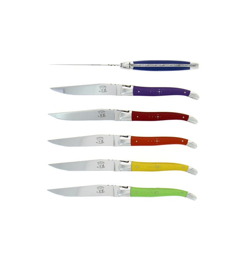 Coffret de 6 couteaux de table de Laguiole, colorés spécial lave-vaisselle