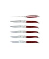 Le coffret de 6  couteaux de table de Laguiole, en tissu coloré rouge mitres inox finition brillant