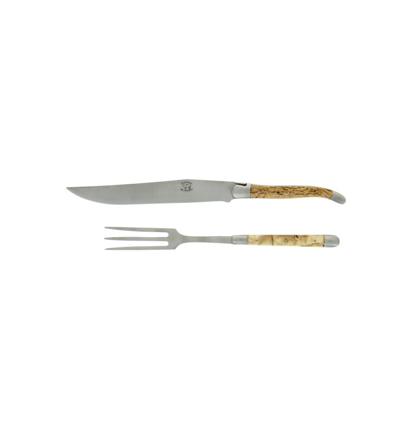 Service à découper, en bouleau, mitres inox, finition satinée