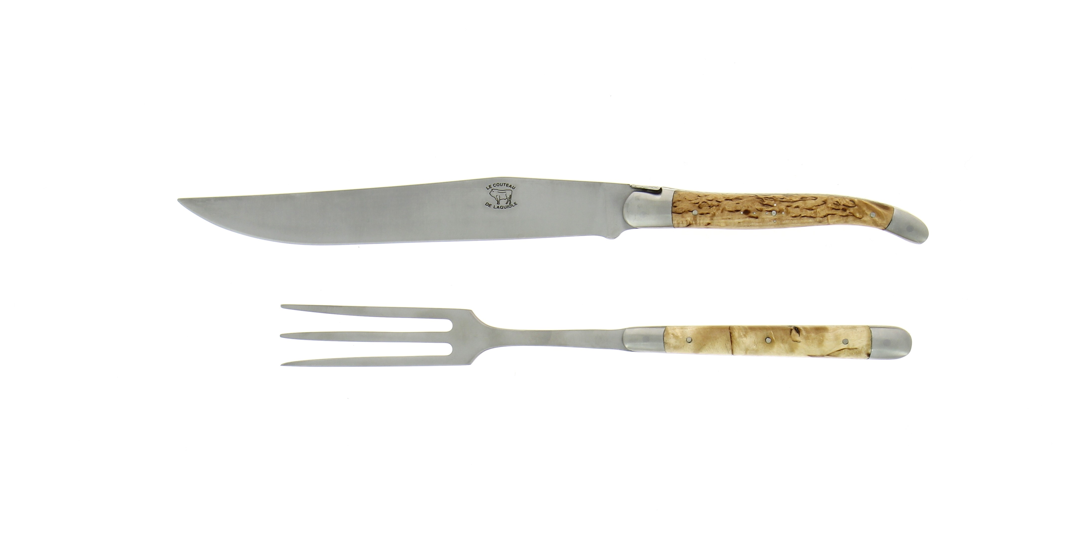 Service à découper, en bouleau, mitres inox, finition satinée