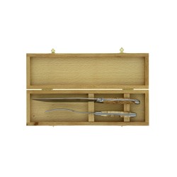 Service à découper, en bouleau, mitres inox, finition satinée