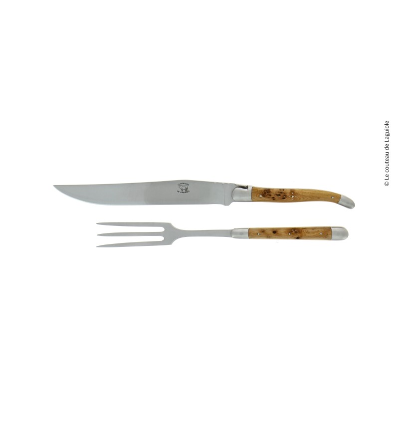 Service à découper, en genévrier, mitres inox, finition satinée