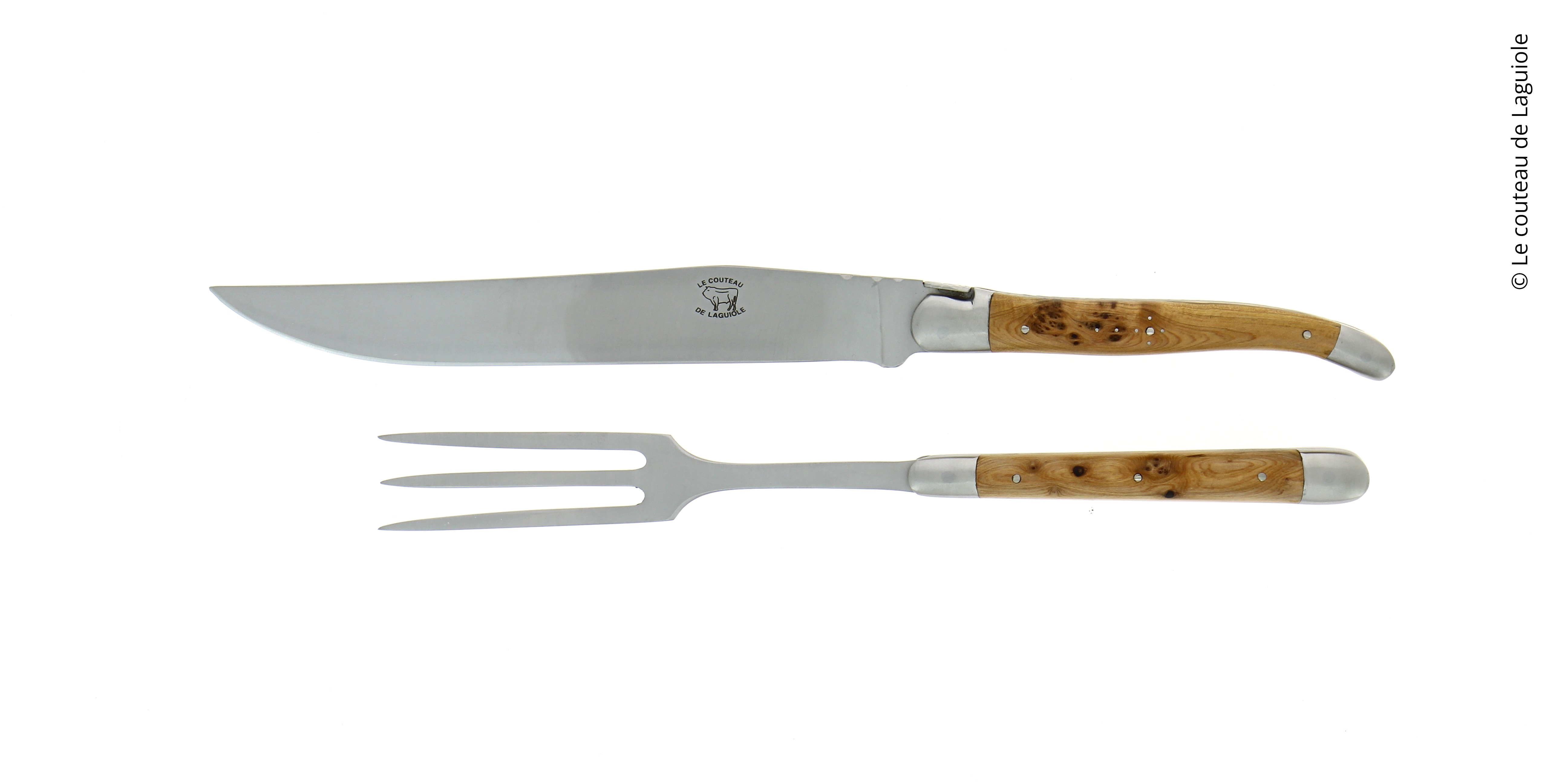 Service à découper, en genévrier, mitres inox, finition satinée