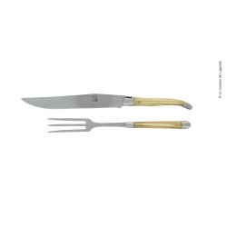 Service à découper, en olivier, mitres inox, finition satinée