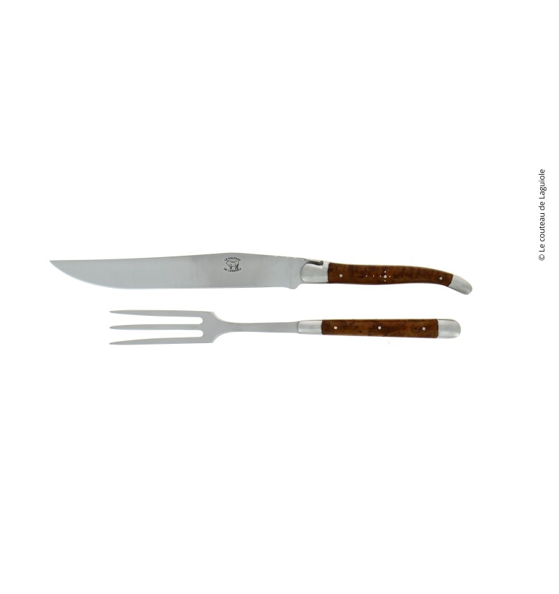 Service à découper, en thuya, mitres inox, finition satinée